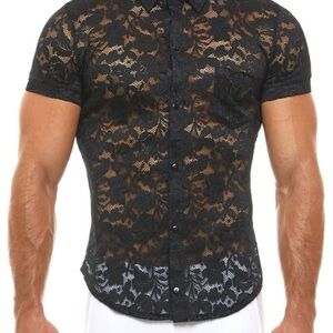 Elegant Black Lace Men's Shirt